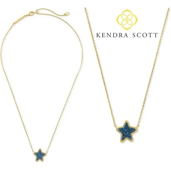NWOT Kendra Scott Jae Star Blue Drusy Gold Pendant Necklace - Picture 2 of 16